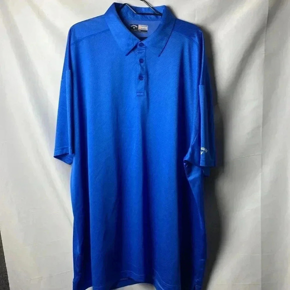 MENS CALLAWAY GOLF POLO SHIRT  SIZE XLT(Tall)  BLUE WITH SUBTLE DIAGONAL STRIPES - Picture 2 of 10